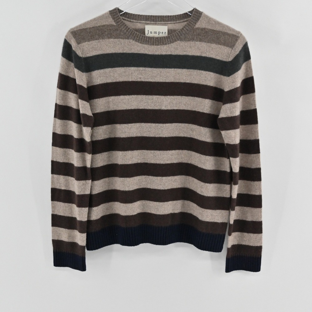 Jumper 1234 Striped Cashmere Sweater Womens Size 6 Brown Crewneck Knit Academia